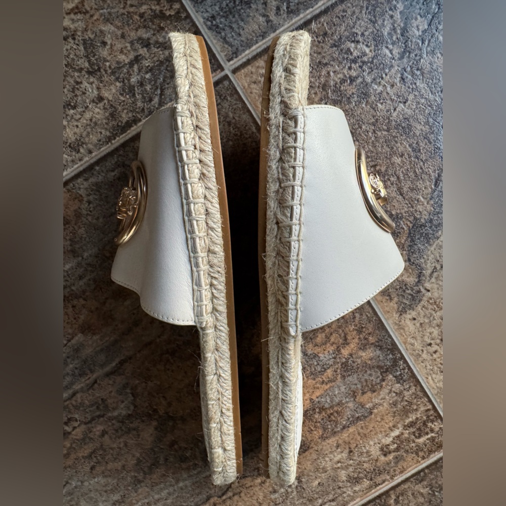 Coach Corey Leather Espadrille Slides- Chalk/Off White & Gold, Women’s 6.5B - Picture 7 of 10